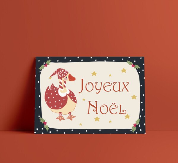 Carte JOYEUX NOËL - Petite oie lutin du père Noël