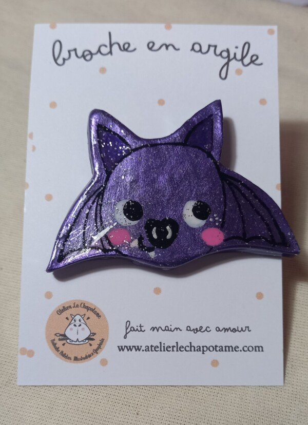 Broche en argile - Chauve-souris